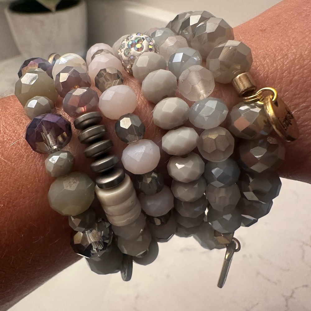 Erimish Gray and Purple Beaded Bracelets (set of 6)
